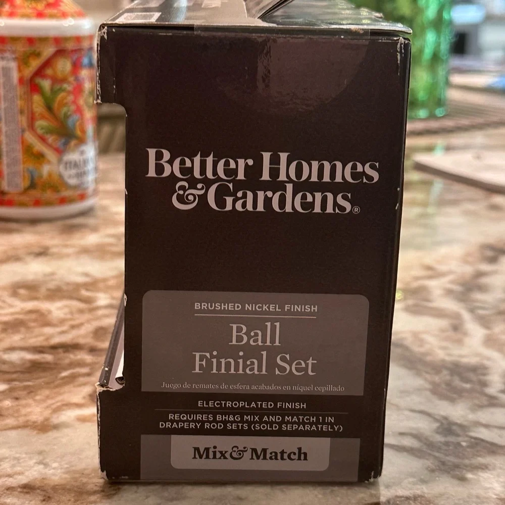 Better Homes & Gardens Finial Set for Curtain Rod Brushed Nickel Finish